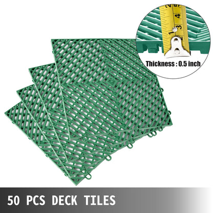 Green Interlocking Rubber Floor Tiles - 50 Pieces, 30.5x30.5x1.2 cm, Durable PP