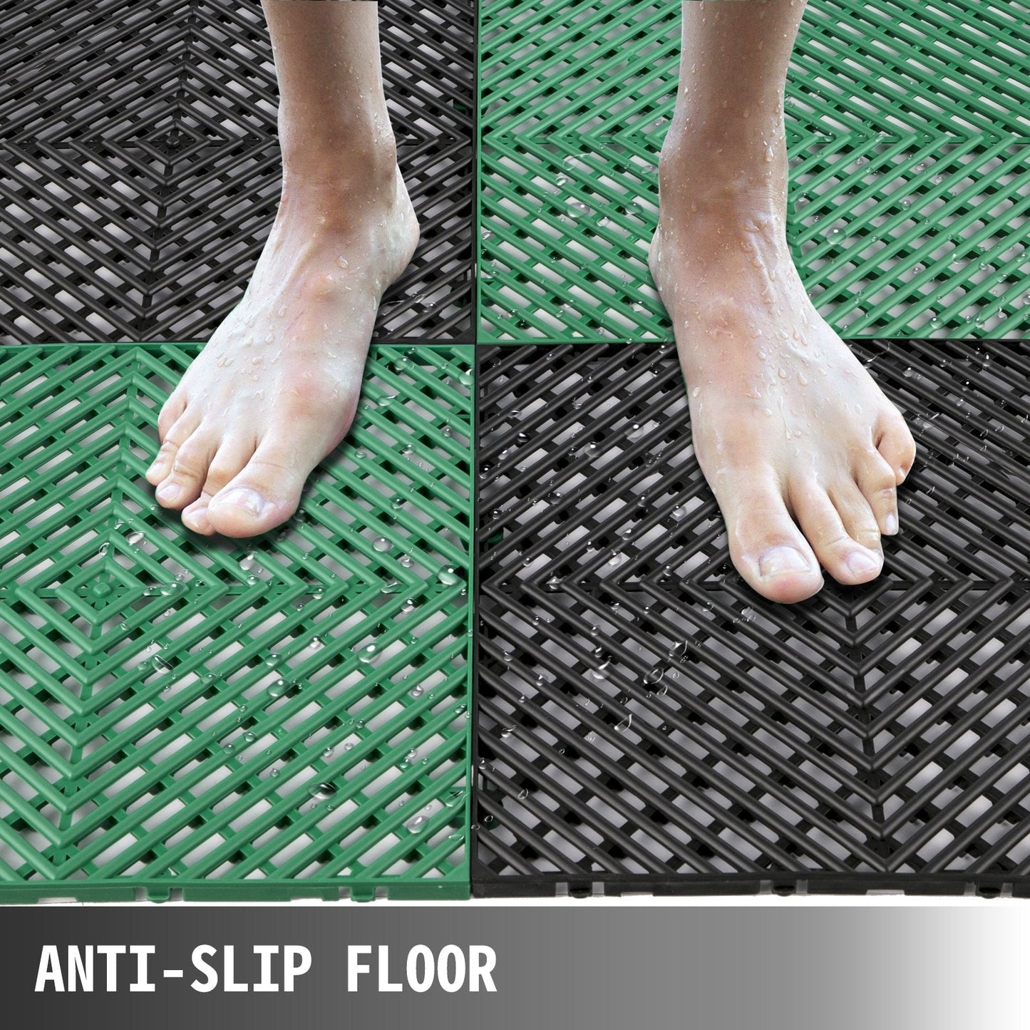 Green Interlocking Rubber Floor Tiles - 50 Pieces, 30.5x30.5x1.2 cm, Durable PP