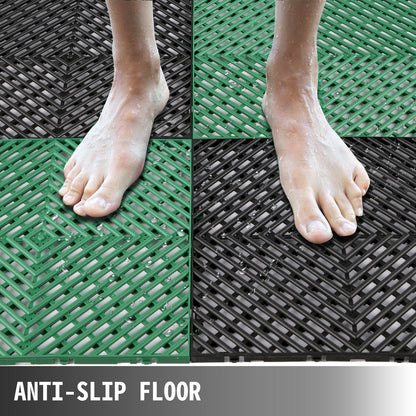 Green Interlocking Rubber Floor Tiles - 50 Pieces, 30.5x30.5x1.2 cm, Durable PP