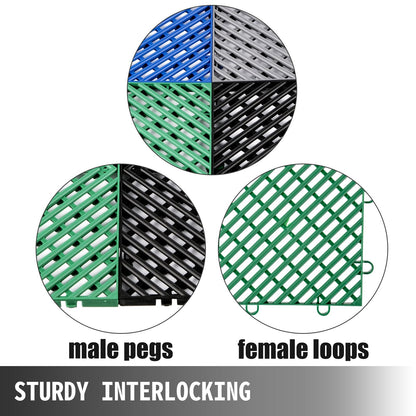 Green Interlocking Rubber Floor Tiles - 50 Pieces, 30.5x30.5x1.2 cm, Durable PP