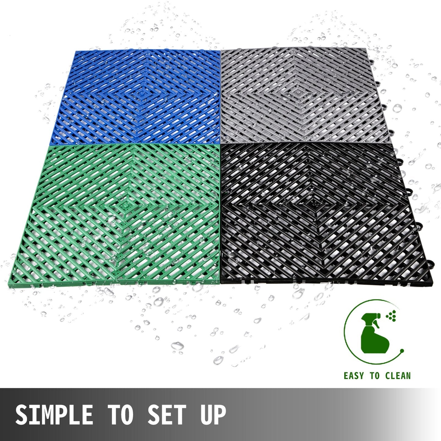Green Interlocking Rubber Floor Tiles - 50 Pieces, 30.5x30.5x1.2 cm, Durable PP