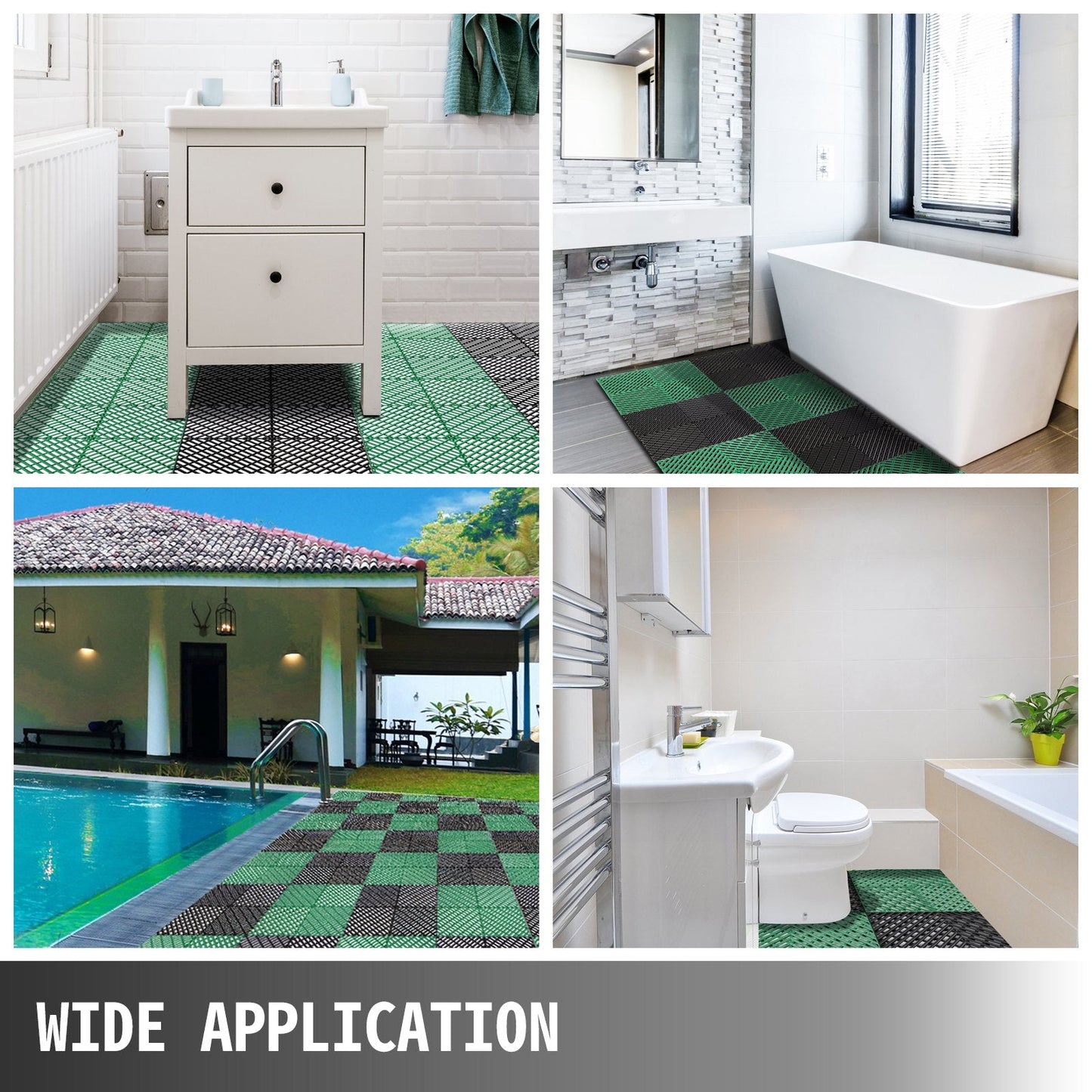 Green Interlocking Rubber Floor Tiles - 50 Pieces, 30.5x30.5x1.2 cm, Durable PP