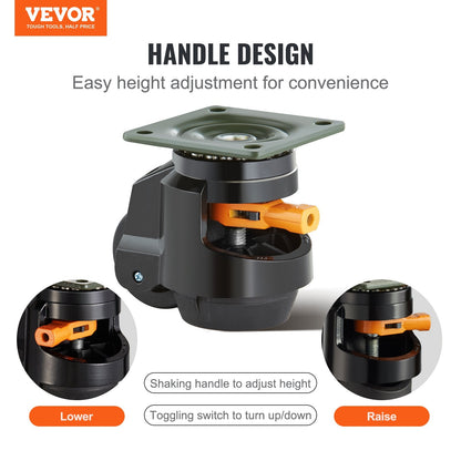 Set of 4 Heavy Duty Leveling Casters, 1000 kg Capacity, 63.5 mm Diameter