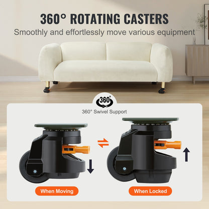 Set of 4 Heavy Duty Leveling Casters, 1000 kg Capacity, 63.5 mm Diameter