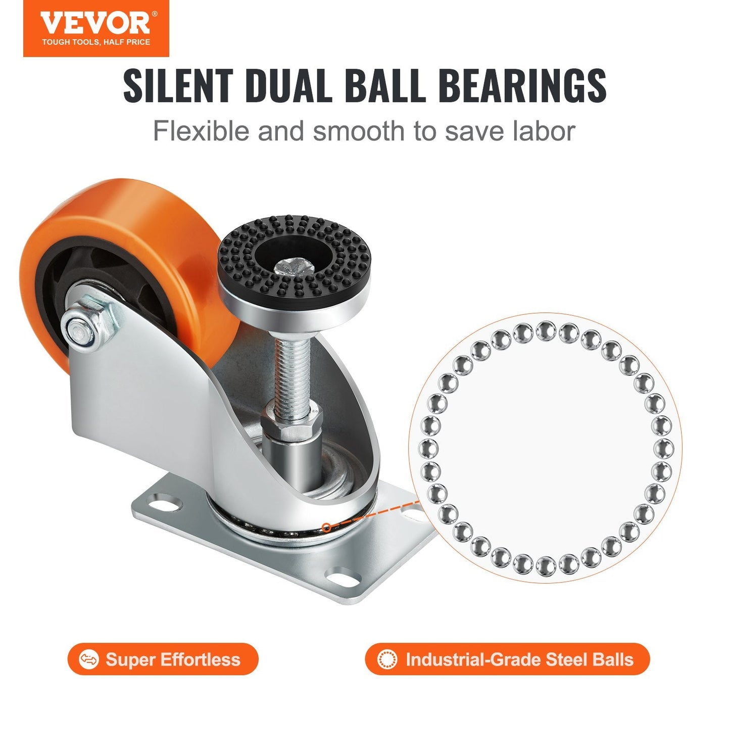Leveling Casters Set of 4, 328 kg Load, 76 mm Diameter, Adjustable Wheels