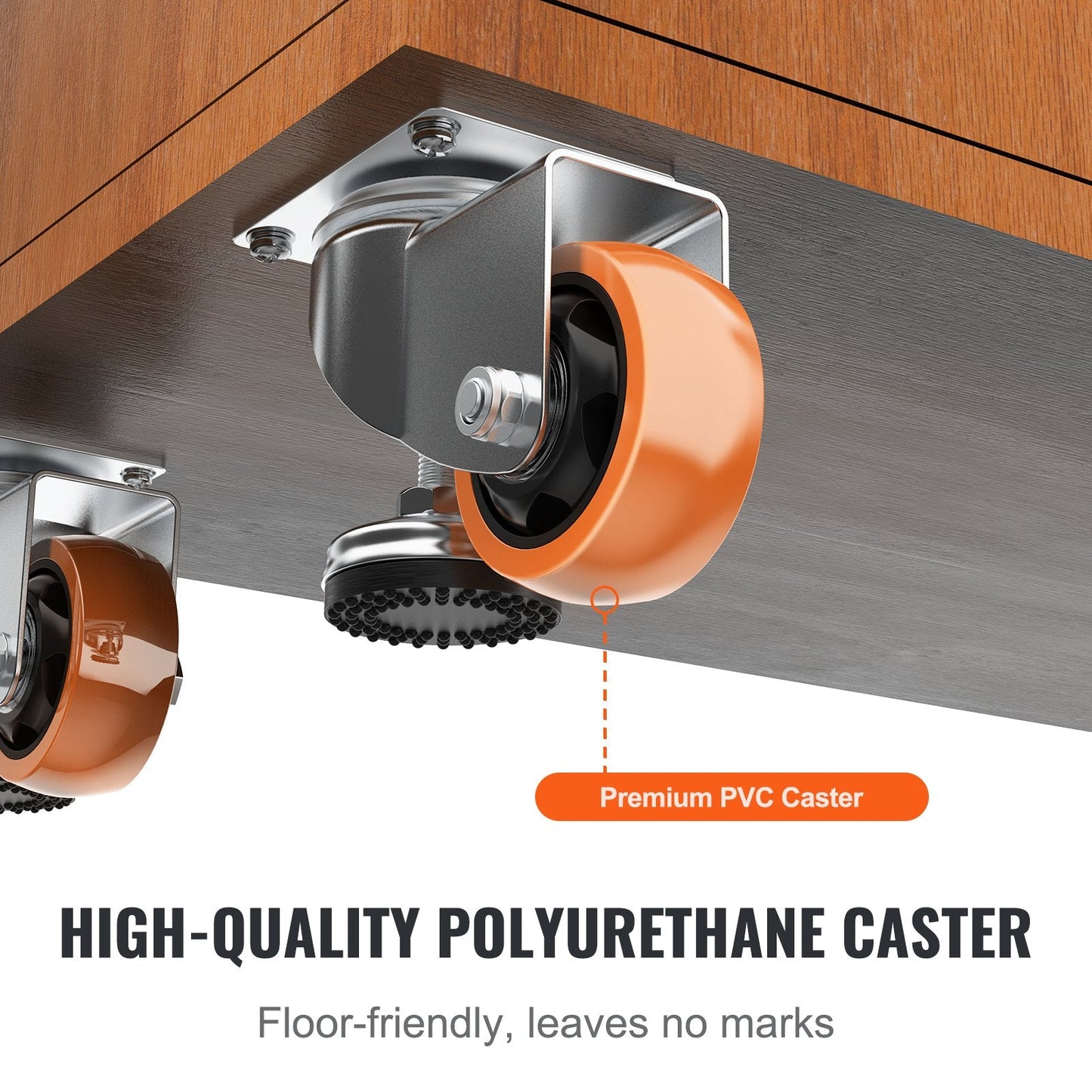 Leveling Casters Set of 4, 328 kg Load, 76 mm Diameter, Adjustable Wheels