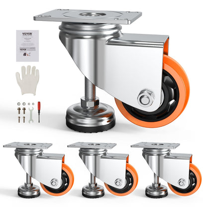 Leveling Casters Set of 4, 328 kg Load, 76 mm Diameter, Adjustable Wheels