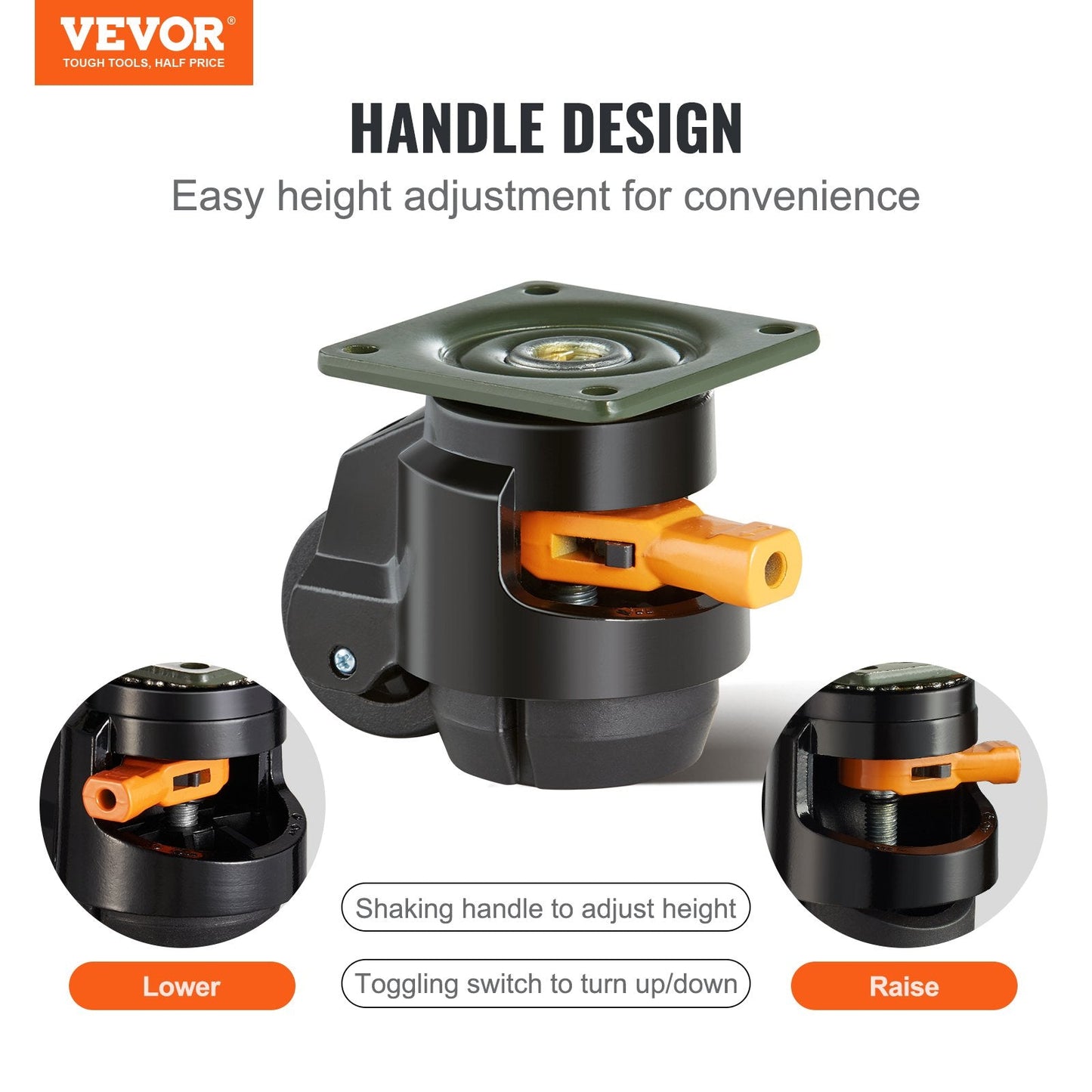 Heavy-Duty Adjustable Leveling Casters, 500 kg Capacity, Set of 4, 0.05 m Wheels