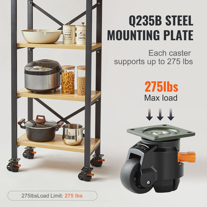 Heavy-Duty Adjustable Leveling Casters, 500 kg Capacity, Set of 4, 0.05 m Wheels