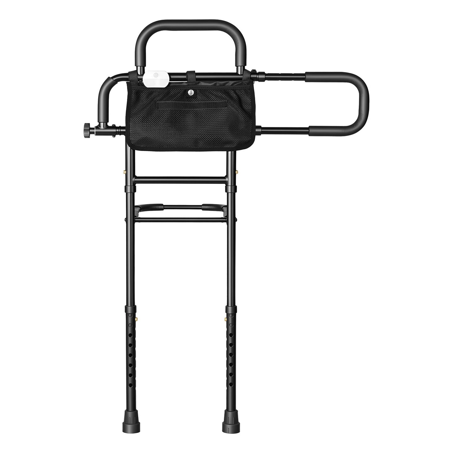 Bed Rails for Elderly Adults Bed Side Assist Rail with Floor Support, Motion Sensor LED Light, 136kg Dual-Handle Support, Adjustable Handle Length, Storage Pocket, Fits King Queen Full Twin Bed