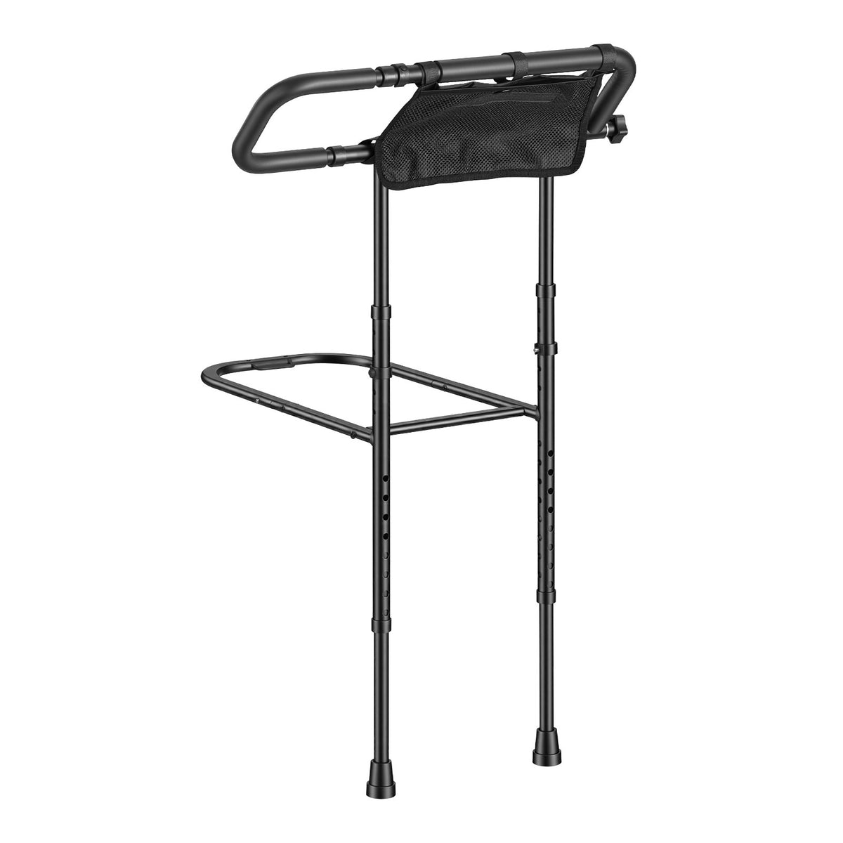Bed Rails for Elderly Adults Folding Bed Side Rail with Floor Support, Length & Height Adjustable, 136kg Strong Capacity, Bedside Assist Cane with Storage Pocket, Fits King Queen Full Twin Bed