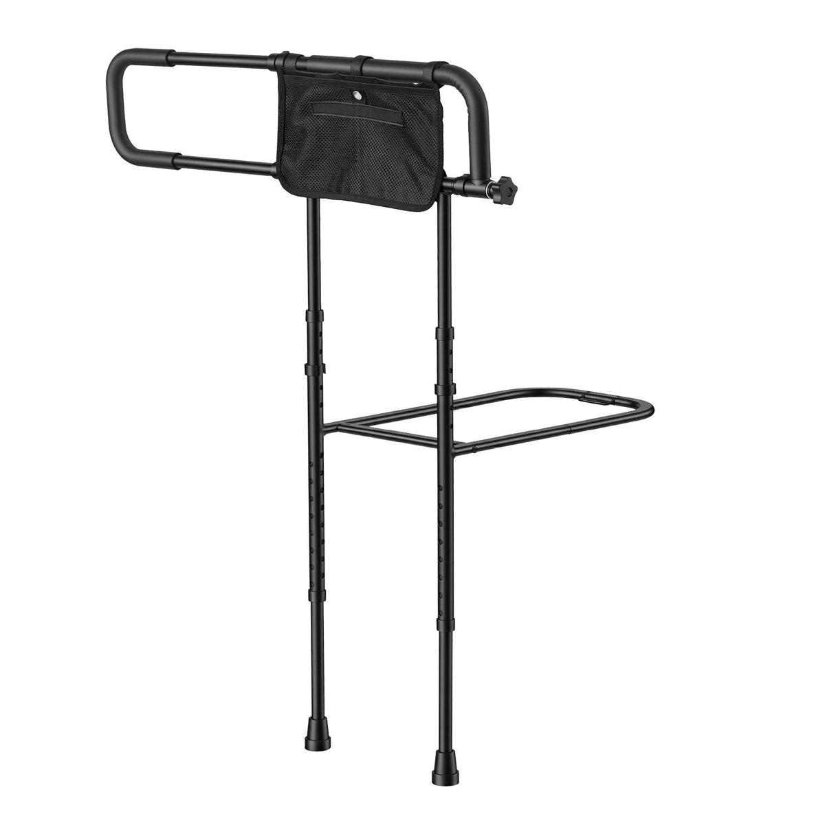 Bed Rails for Elderly Adults Folding Bed Side Rail with Floor Support, Length & Height Adjustable, 136kg Strong Capacity, Bedside Assist Cane with Storage Pocket, Fits King Queen Full Twin Bed
