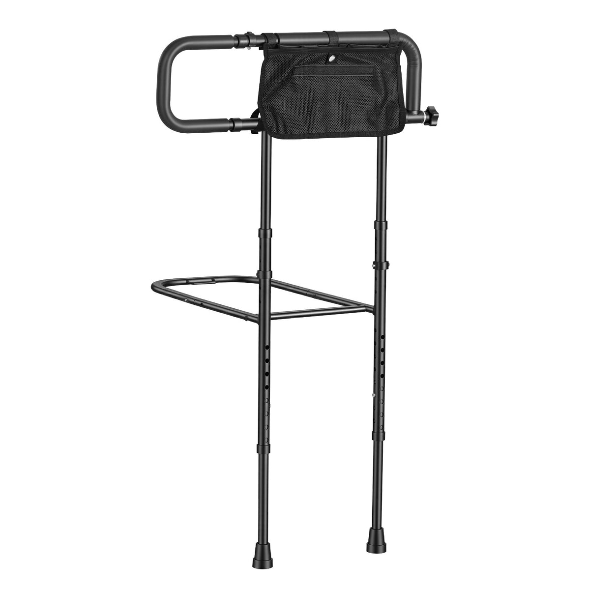 Bed Rails for Elderly Adults Folding Bed Side Rail with Floor Support, Length & Height Adjustable, 136kg Strong Capacity, Bedside Assist Cane with Storage Pocket, Fits King Queen Full Twin Bed