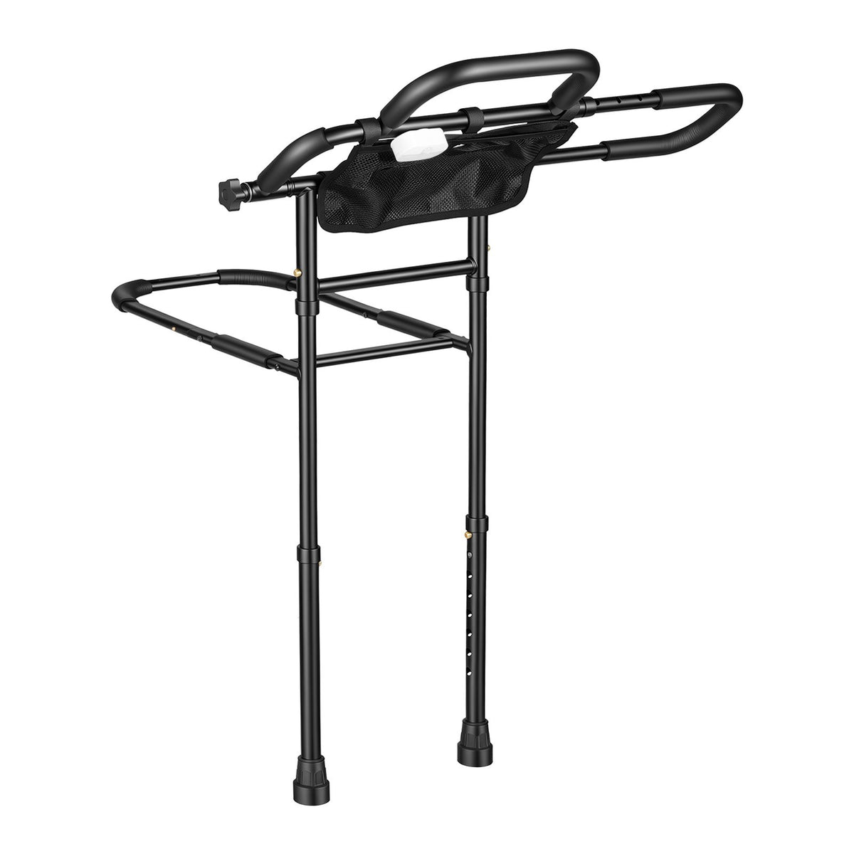 Bed Rail for Elderly Adult Folding Bed Assist Rail with Floor Support, Motion Sensor LED Light, 136kg Dual-Handle Support, Adjustable Handle Length, Storage Pocket, Fit King Queen Full Twin Bed