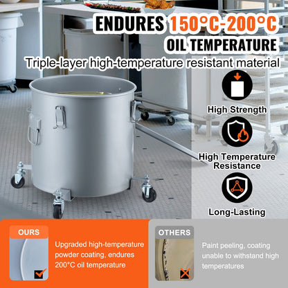 High-Capacity 30L Oil Disposal Caddy with Casters and Filter Bag, Gray