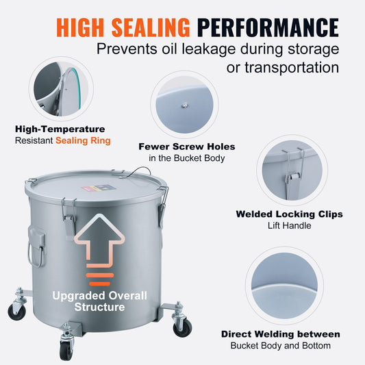High-Capacity 30L Oil Disposal Caddy with Casters and Filter Bag, Gray