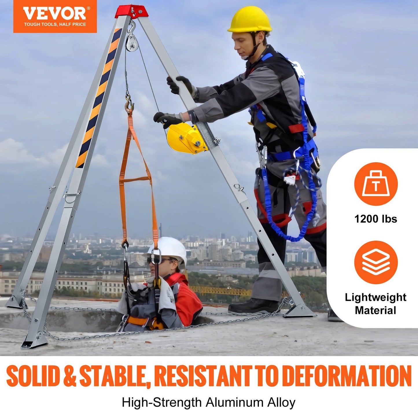 VEVOR Confined Space Tripod Kit, 1200 lbs Winch, Confined Space Tripod 7' Legs and