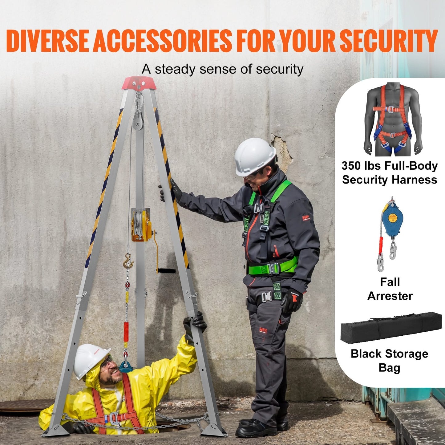 Confined Space Rescue Tripod Kit with Winch, Harness, and 30m Cable