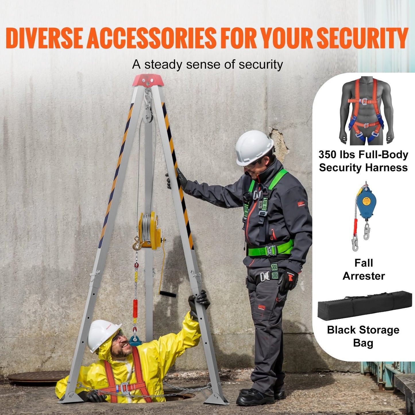 Confined Space Rescue Tripod Kit with Winch, 816 kg Capacity, and Harness