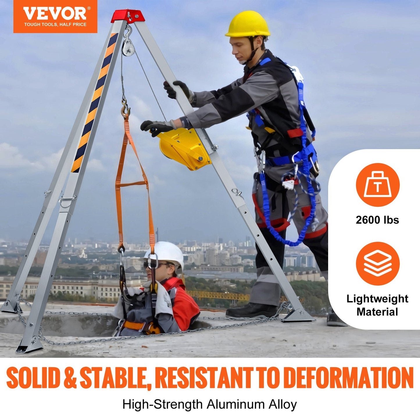 Confined Space Rescue Tripod Kit with 1179 kg Winch, 1.6-2.45 m Adjustable Legs