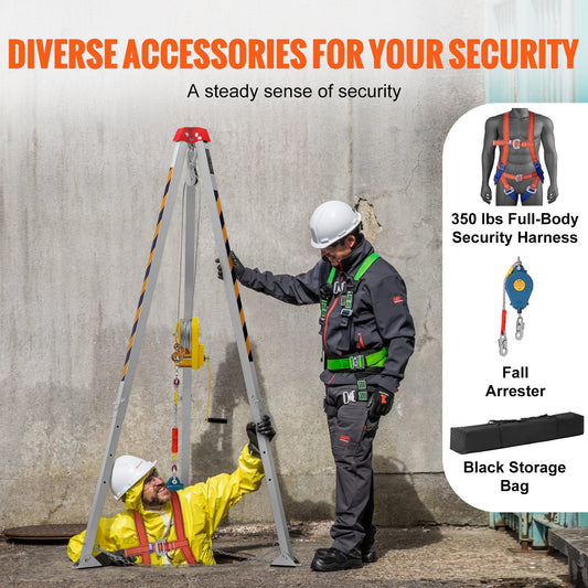 Confined Space Rescue Tripod Kit with 1179 kg Winch, 1.6-2.45 m Adjustable Legs