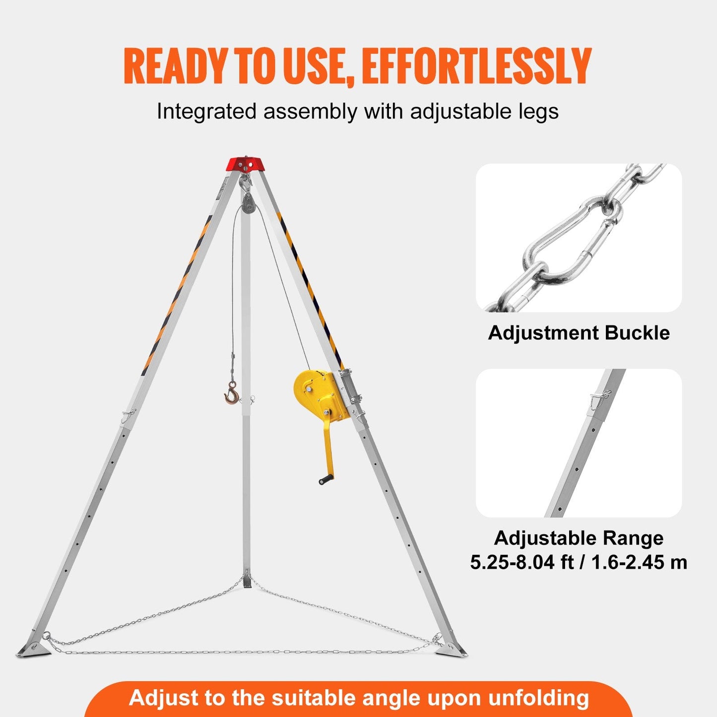 Confined Space Rescue Tripod Kit with 1179 kg Winch, 1.6-2.45 m Adjustable Legs