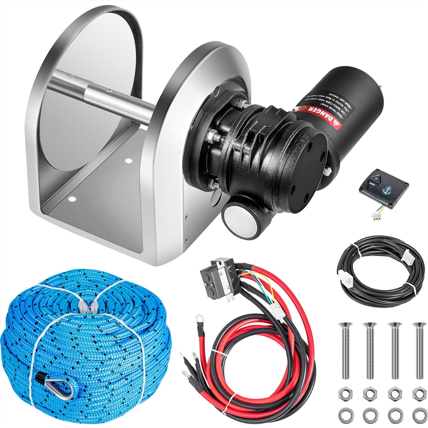 Electric Anchor Winch, 2500kg Load, 6mm x 45m Rope, 700W Motor, Full Kit