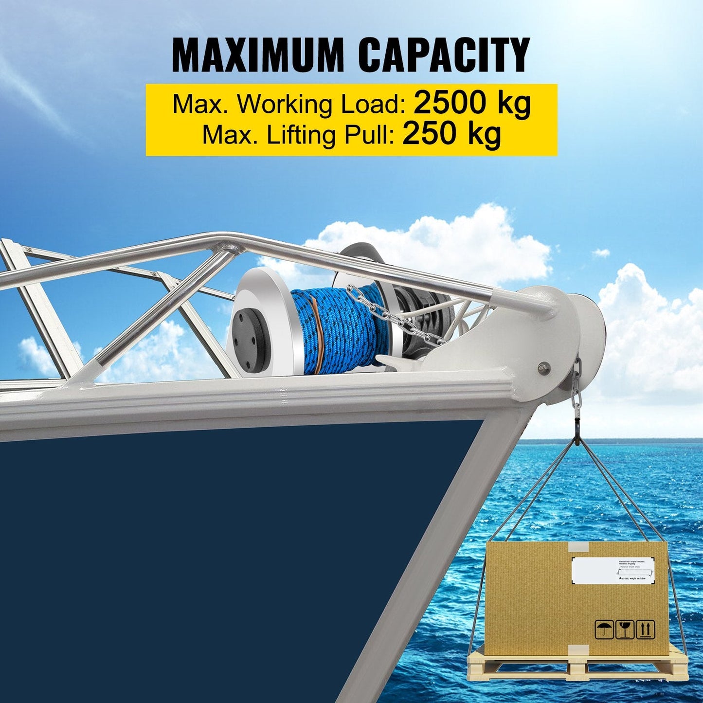 Electric Anchor Winch, 2500kg Load, 6mm x 45m Rope, 700W Motor, Full Kit