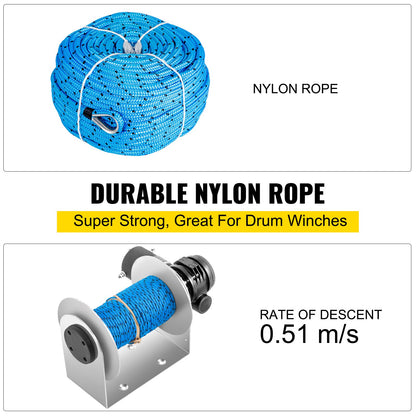 VEVOR Electric Anchor Winch Drum Winch TW200 2500kg Load 6mmX60M Rope Full Kit