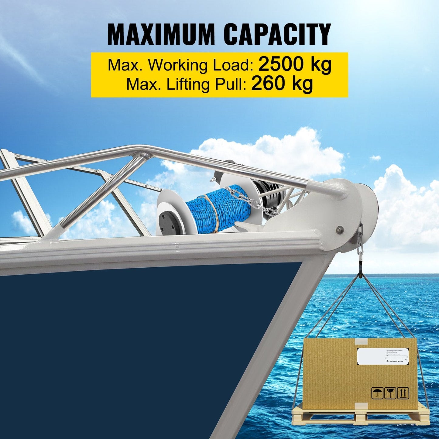Electric Anchor Winch, 2500kg Load, 6mm x 60m Rope, 700W Motor, Full Kit
