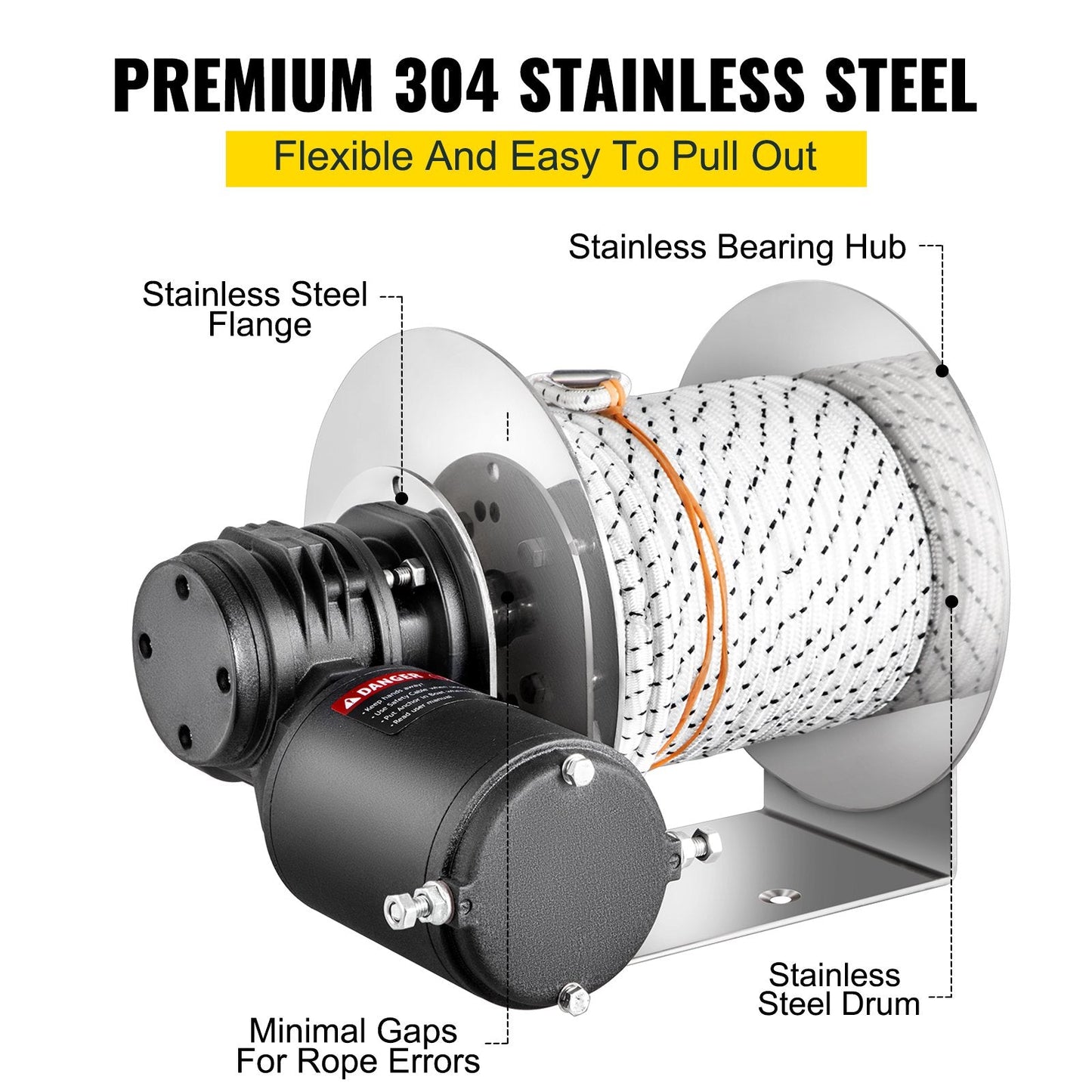 Electric Anchor Winch with 8mm x 90m Rope, 3000 kg Load Capacity, 950W Motor