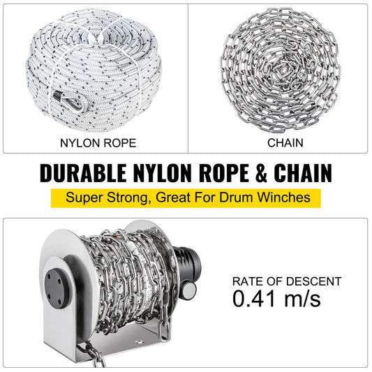 Electric Anchor Winch with 8mm x 90m Rope, 3000 kg Load Capacity, 950W Motor