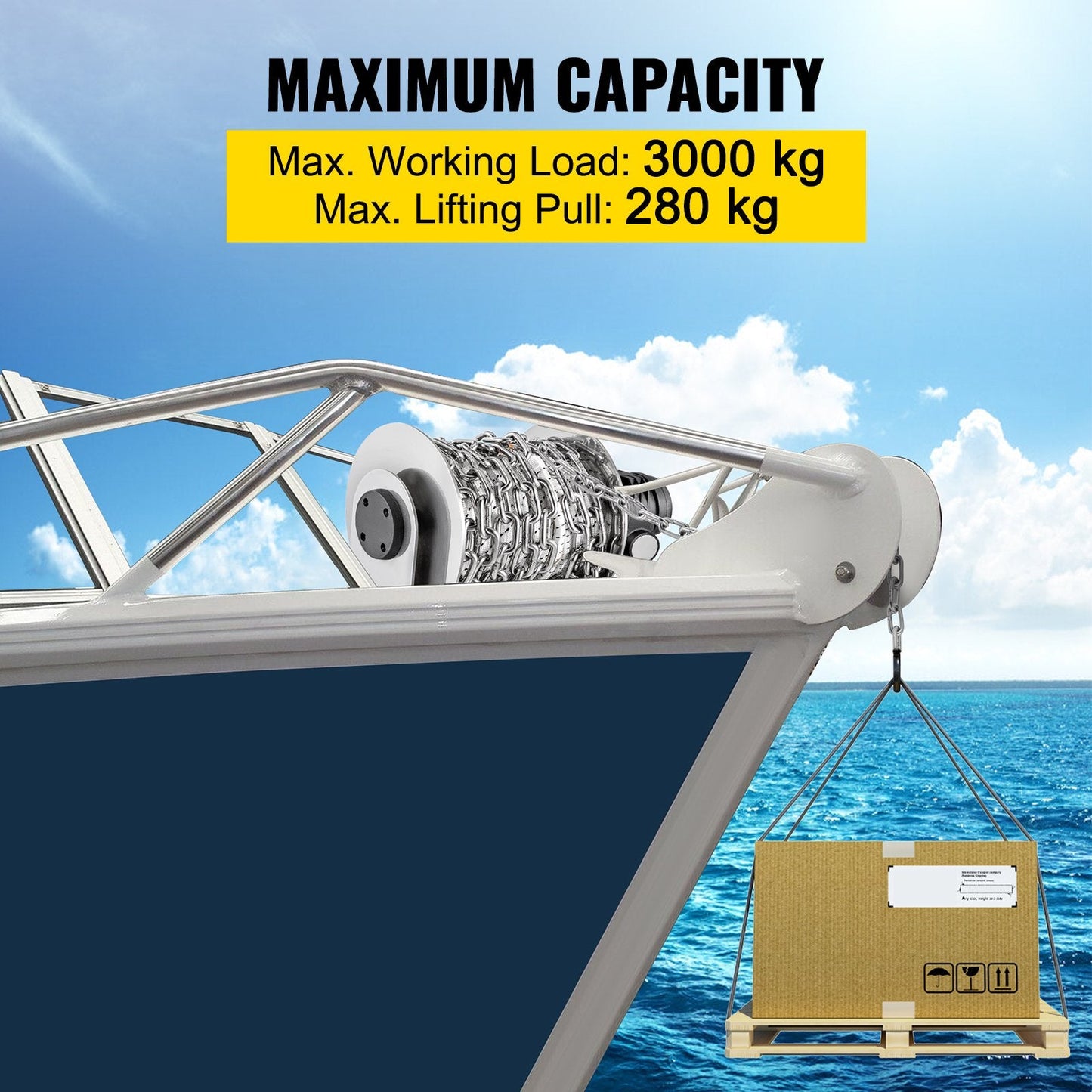 Electric Anchor Winch with 8mm x 90m Rope, 3000 kg Load Capacity, 950W Motor