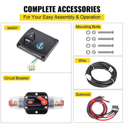Electric Anchor Winch with 8mm x 90m Rope, 3000 kg Load Capacity, 950W Motor