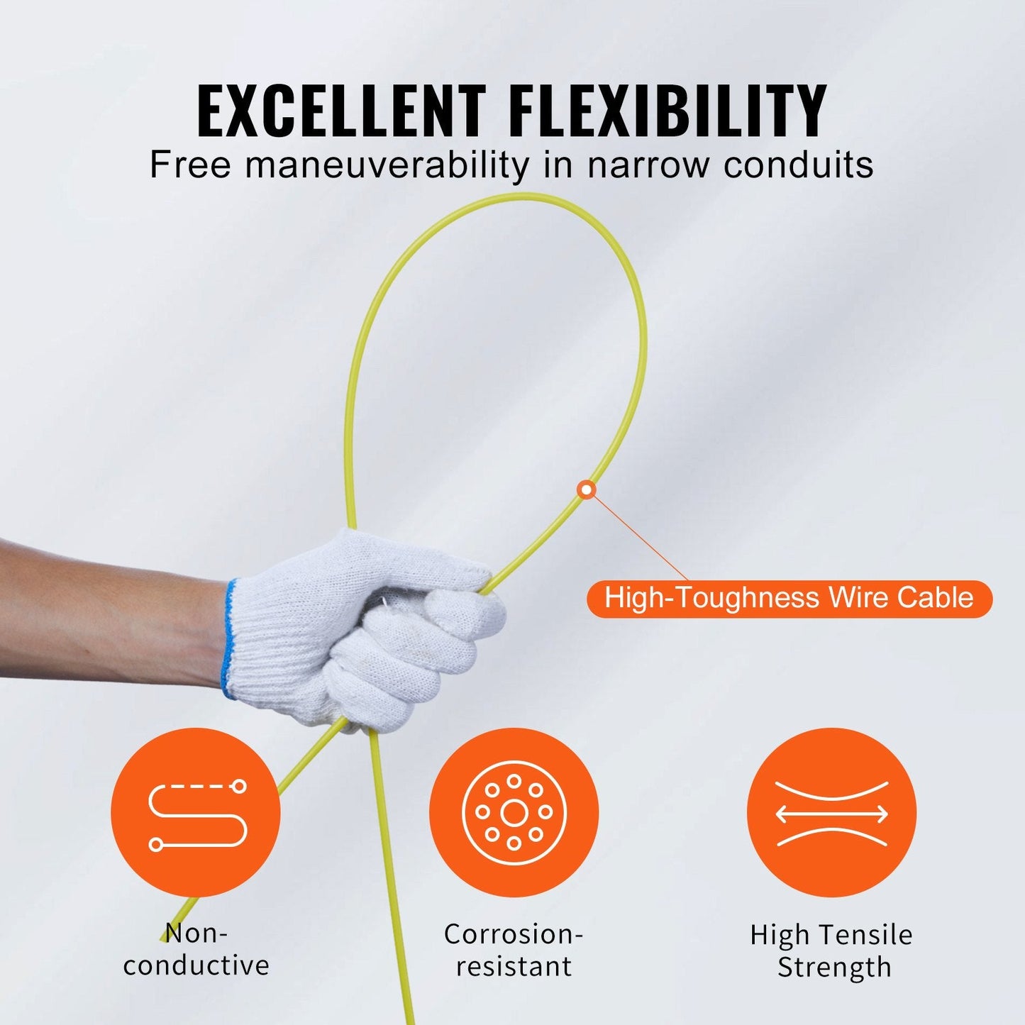 100 ft Fiberglass Wire Puller with Ergonomic Handle and Accessories