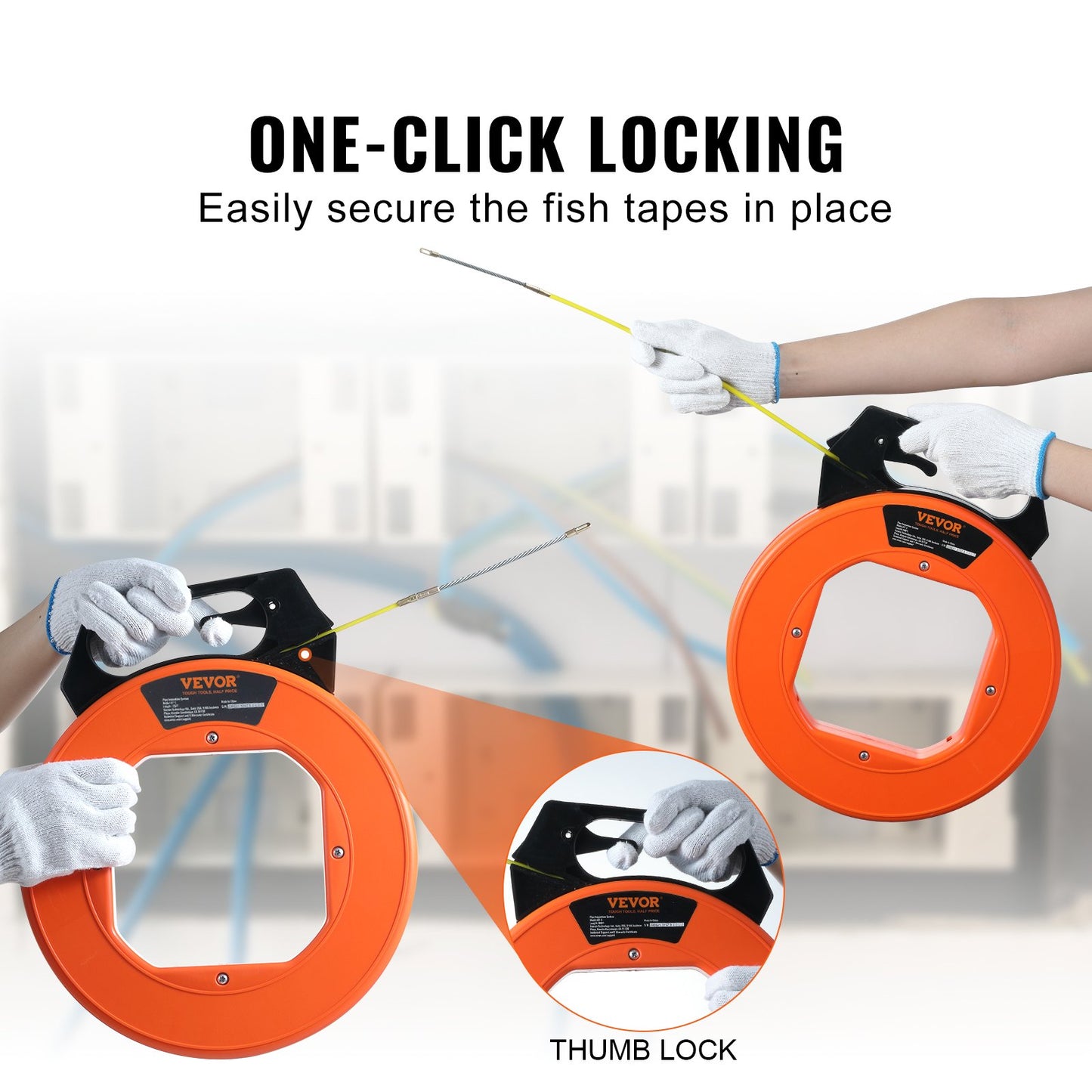 VEVOR Fish Tape, 100 ft, 3/16-inch, Fiberglass Wire Puller with Optimized Housing