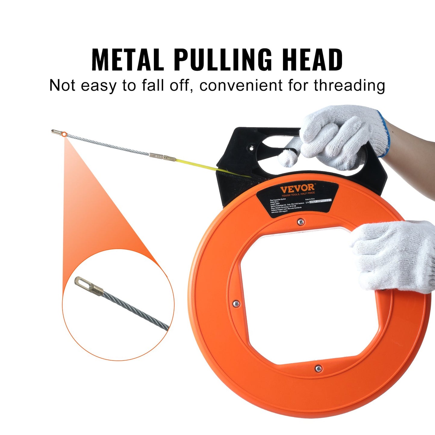 VEVOR Fish Tape, 100 ft, 3/16-inch, Fiberglass Wire Puller with Optimized Housing