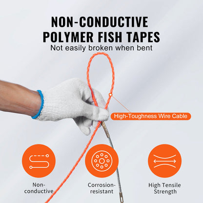 VEVOR Fish Tape, 38.1 m Length, 4.5 mm, PET Wire Puller with Optimized Housing and