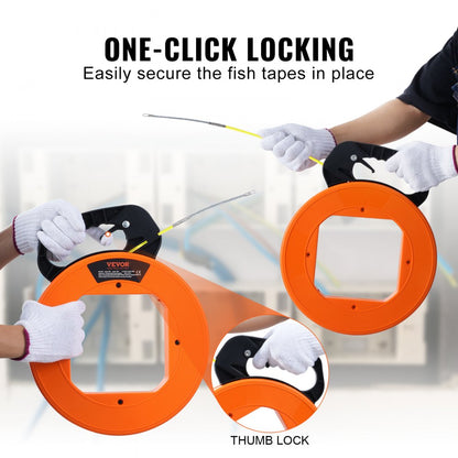 VEVOR Fish Tape Wire Cable Line Puller 30.5m 1.58mm Fiberglass High Plastic Case