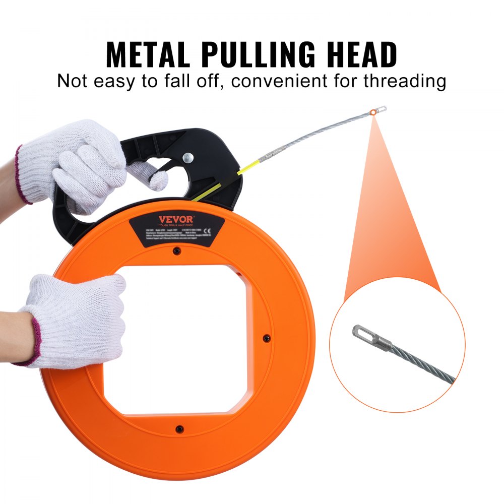 VEVOR Fish Tape Wire Cable Line Puller 60.96m 4.7mm Fiberglass High Plastic Case