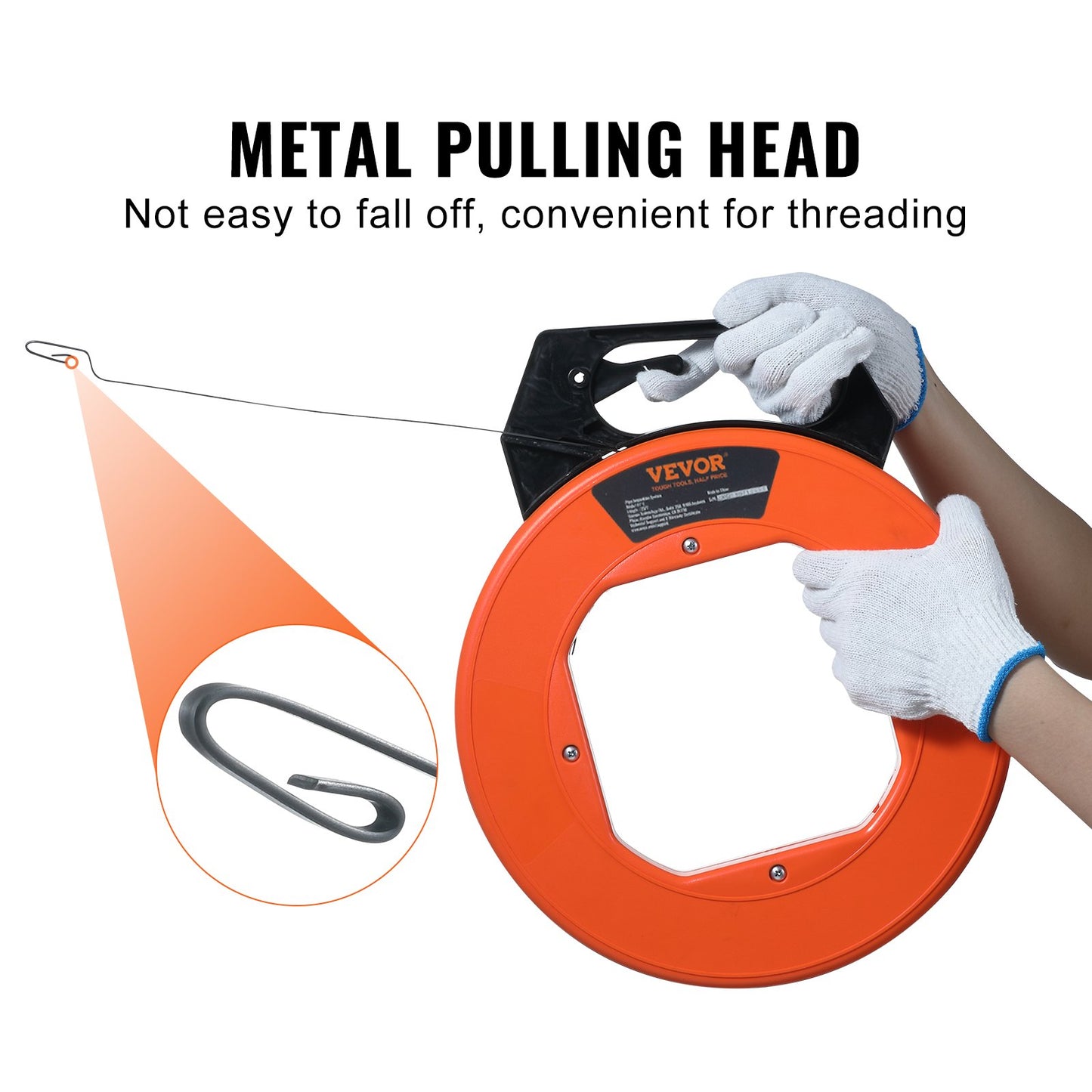 VEVOR Fish Tape, 73.2 m Length, 3 mm, Steel Wire Puller with Optimized Housing and