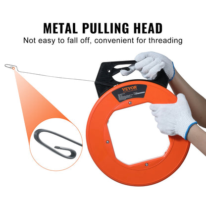 VEVOR Fish Tape, 73.2 m Length, 3 mm, Steel Wire Puller with Optimized Housing and