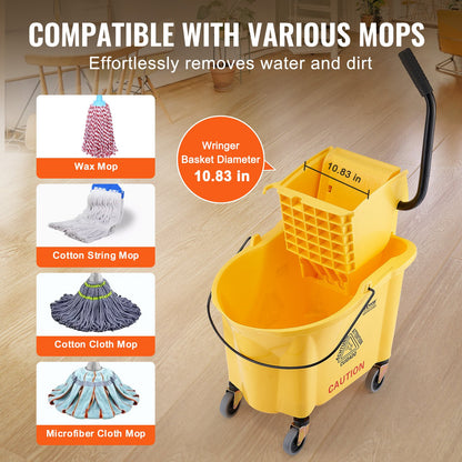 VEVOR Mop Bucket with Wringer, 35 Qt. Commercial Mop Bucket with Side Press Wringer,