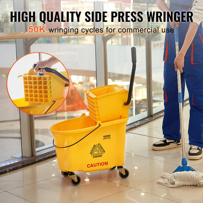 VEVOR Mop Bucket with Wringer, 35 Qt. Commercial Mop Bucket with Side Press Wringer,