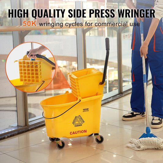 Commercial Mop Bucket & Side Press Wringer Combo, 35 Qt, Yellow, 6.22 kg