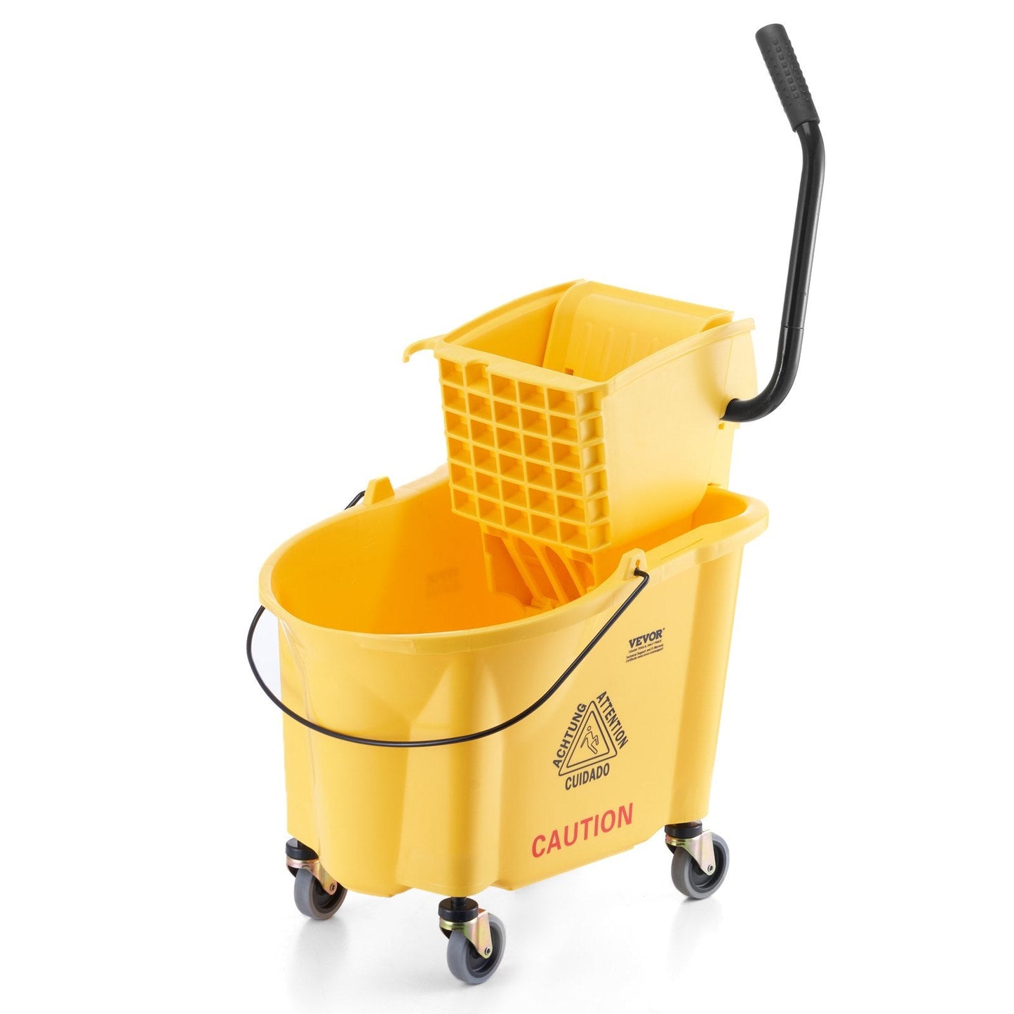 Commercial Mop Bucket & Side Press Wringer Combo, 35 Qt, Yellow, 6.22 kg
