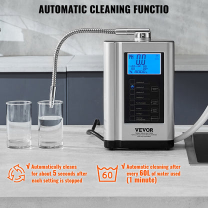 Alkaline Water Ionizer: pH 3.5-10.5, Hydrogen-Rich, 7 Settings, 8000L Filter