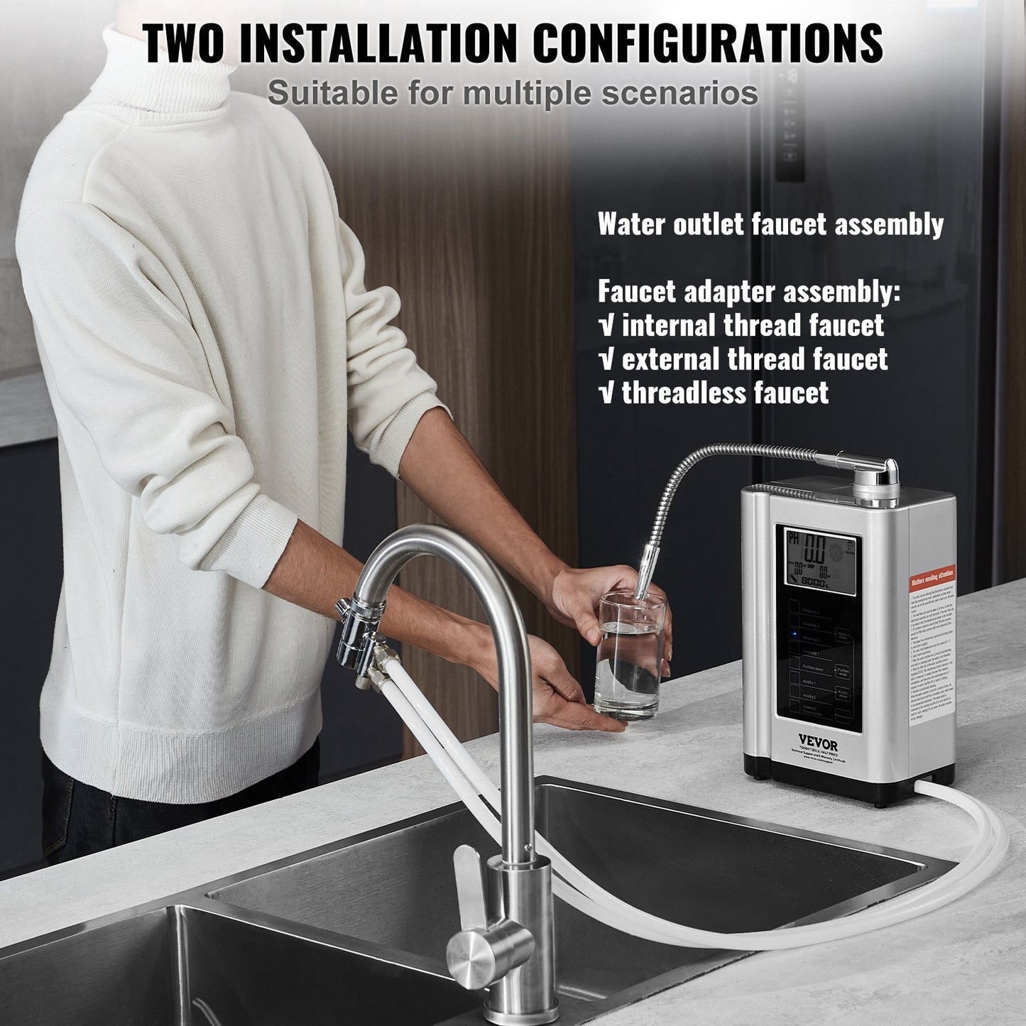 Alkaline Water Ionizer: pH 3.5-10.5, Hydrogen-Rich, 7 Settings, 8000L Filter
