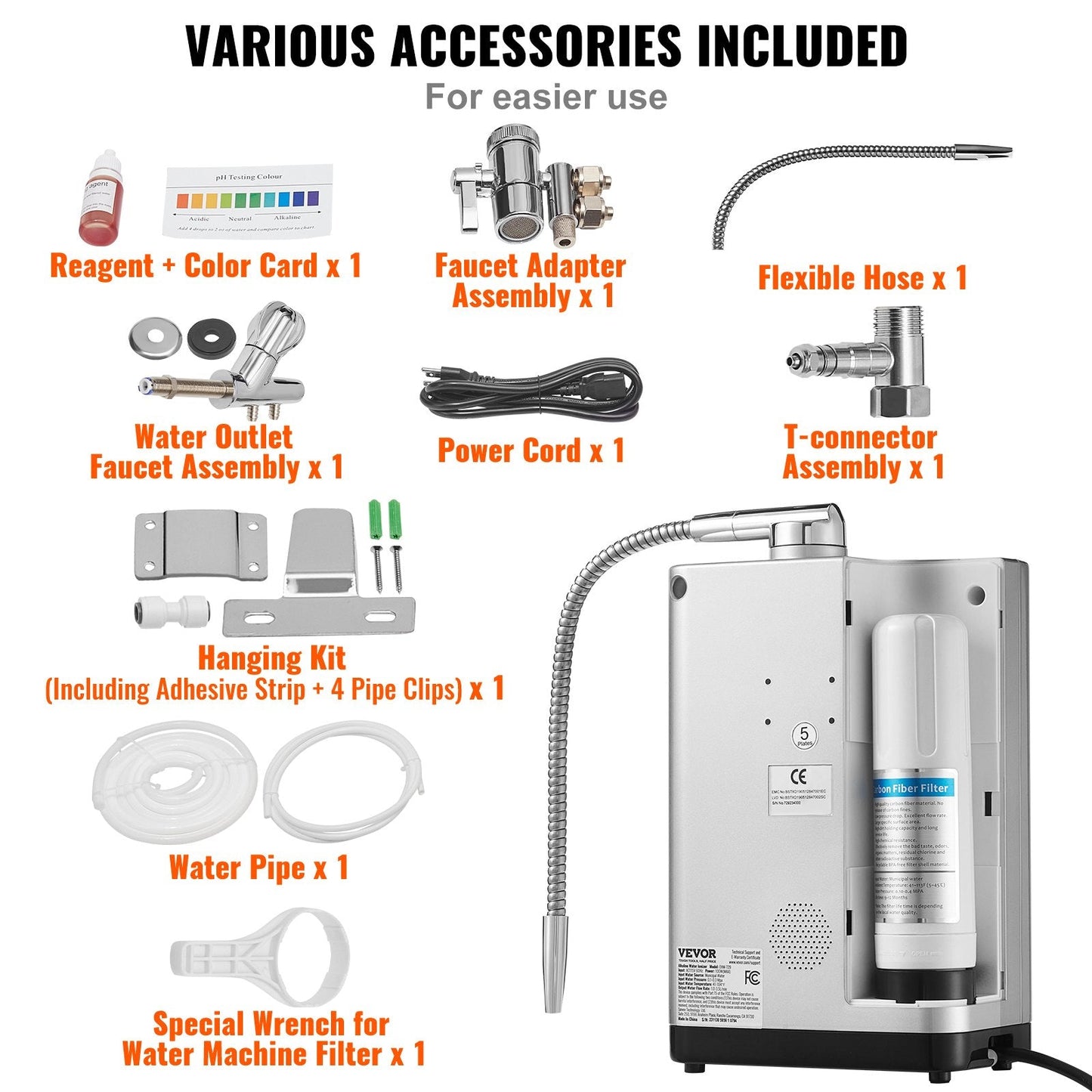 Alkaline Water Ionizer: pH 3.5-10.5, Hydrogen-Rich, 7 Settings, 8000L Filter