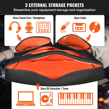Padded DJ Mixer Bag, 1200D Oxford, 3 Pockets, 1.5m Strap, 0.39in Padding